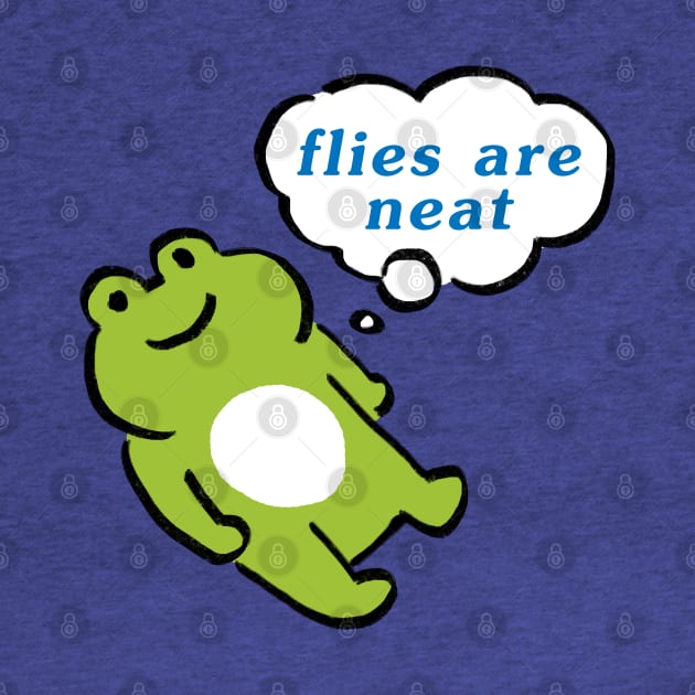 kawaii cute green frog contemplating life / flies are neat text by mudwizard